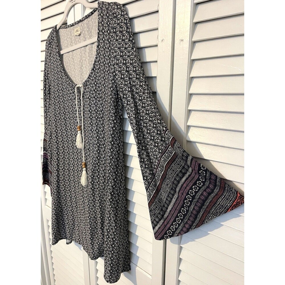 O’neill Dress Boho Bell Sleeve Tastle Tie Vneck Black Blue Maroon Women’s XS - Picture 4 of 8